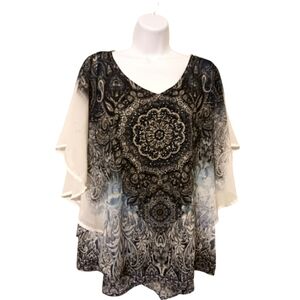 Westport 1X  Semi-Sheer, Pull-Over Blouse, Blue, White, Black w/Matching Cami…